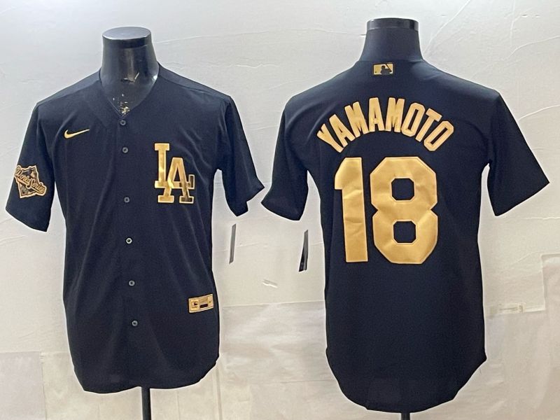 Men Los Angeles Dodgers #18 Yamamoto Black Gold 2026 Nike Game MLB Jersey 002